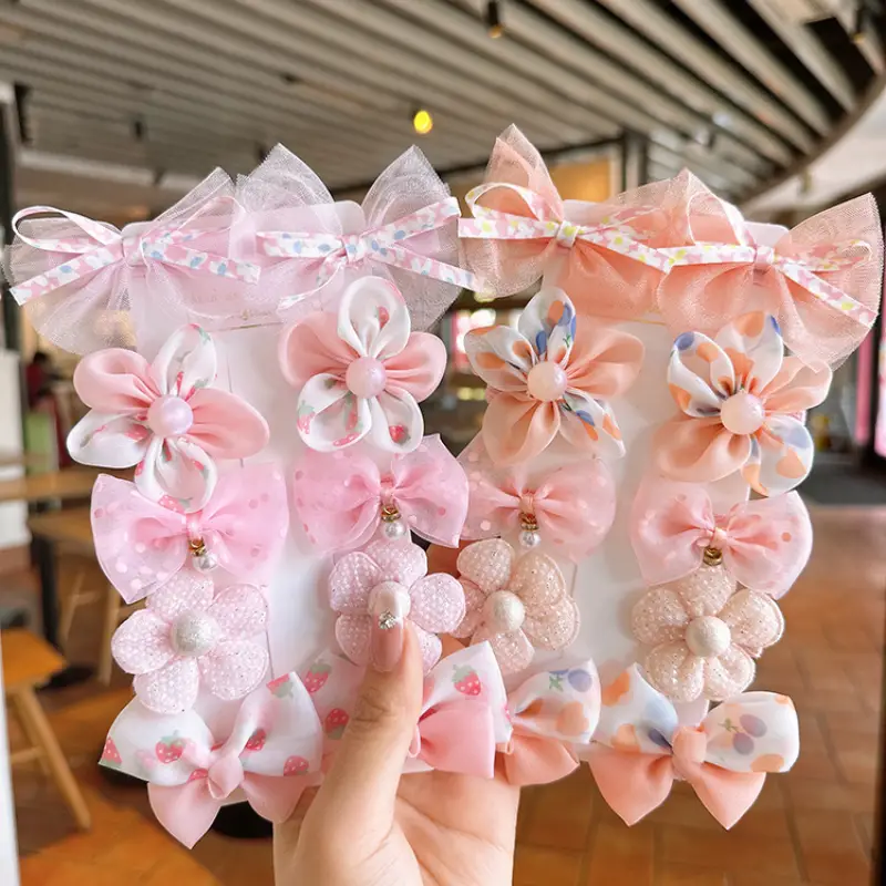 10pcs Sweet & Cute Mesh Bow Flower Hair Clip Set