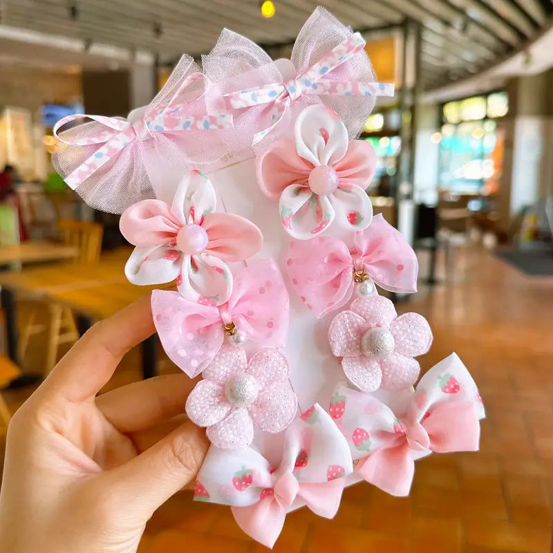 10pcs Sweet & Cute Mesh Bow Flower Hair Clip Set - Image 4