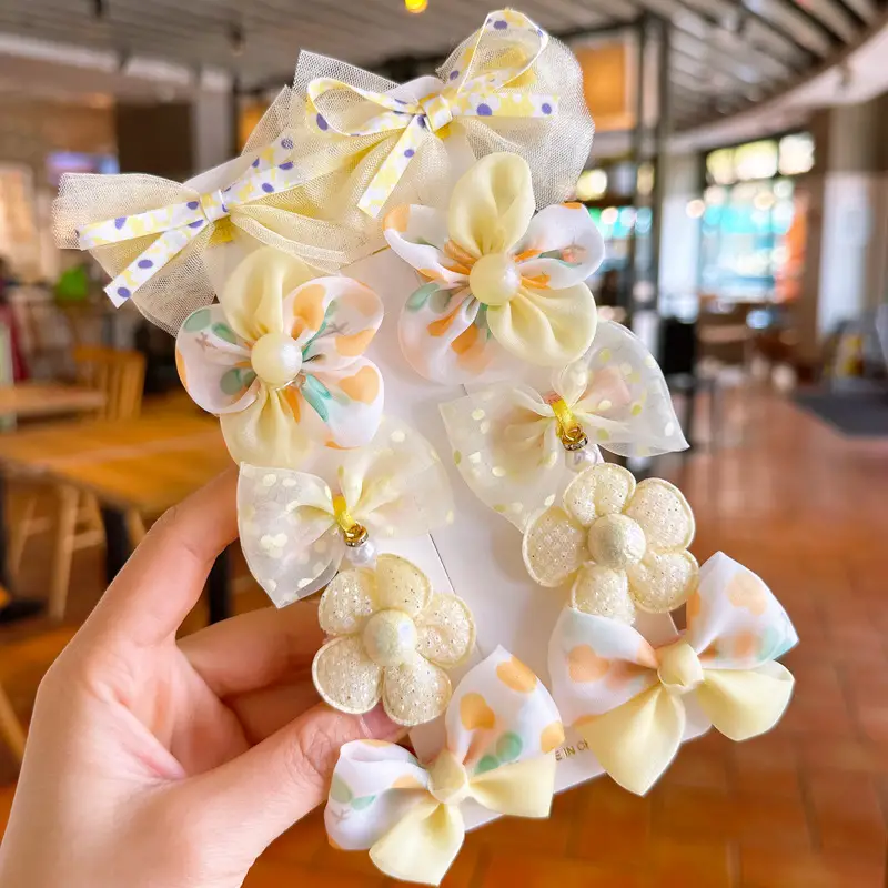 10pcs Sweet & Cute Mesh Bow Flower Hair Clip Set - Image 2