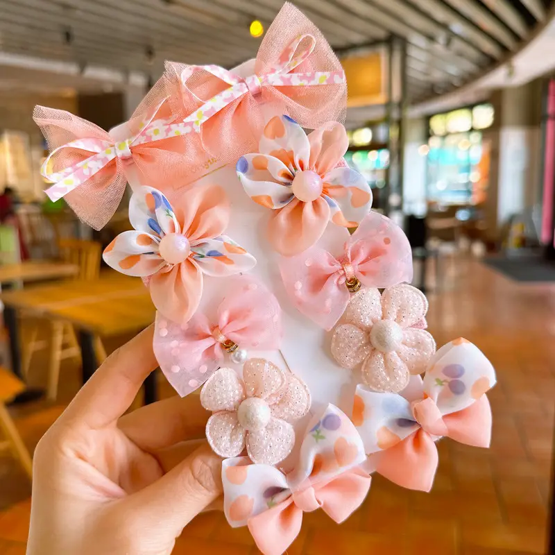 10pcs Sweet & Cute Mesh Bow Flower Hair Clip Set - Image 3