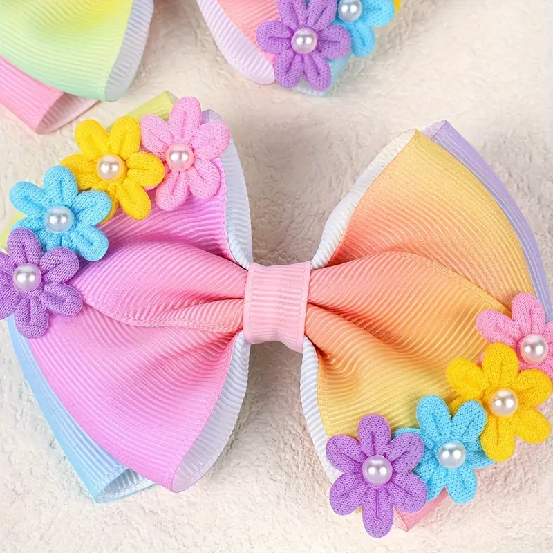 2pcs Floral Hair Bows with Small Flower Accents - Image 2